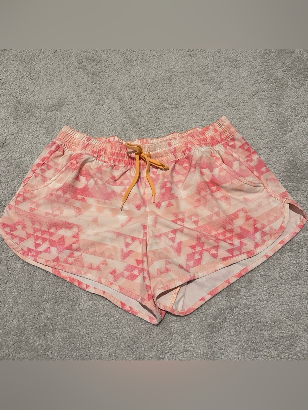 Columbia Pink Geometric Athletic Shorts with Yellow Drawstring